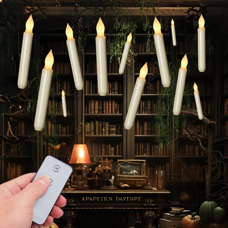 Homemory LED Batteries Operated Taper Candles with Remote, Flickering Light Flameless Taper Window Candle, Set of 12 Warm Yellow Fake Candles for Halloween, Church, Party - Image 1